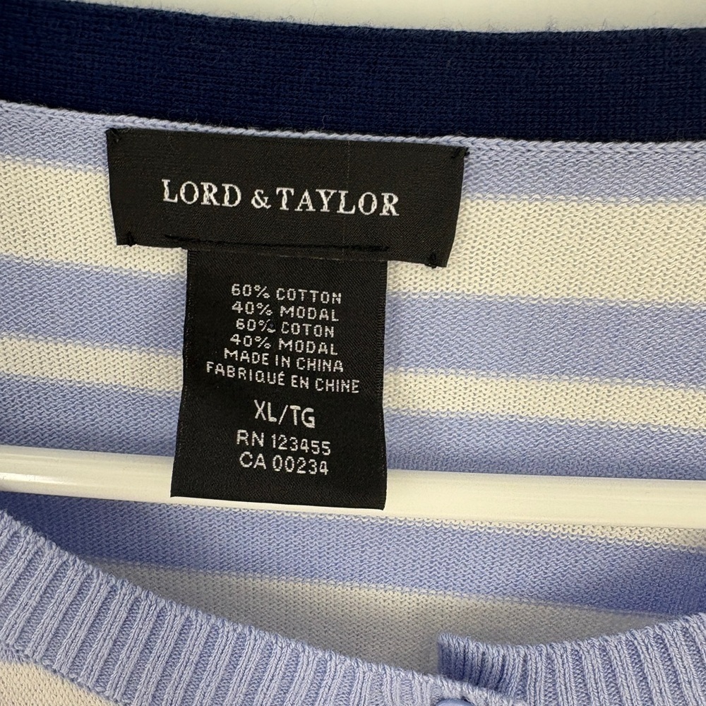 Lord & Taylor Womens Periwinkle Striped Button Up Cardigan X-Large  Preppy - Picture 7 of 10